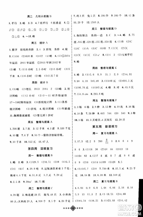 上海暑假作业2019版赢在暑假四年级数学参考答案