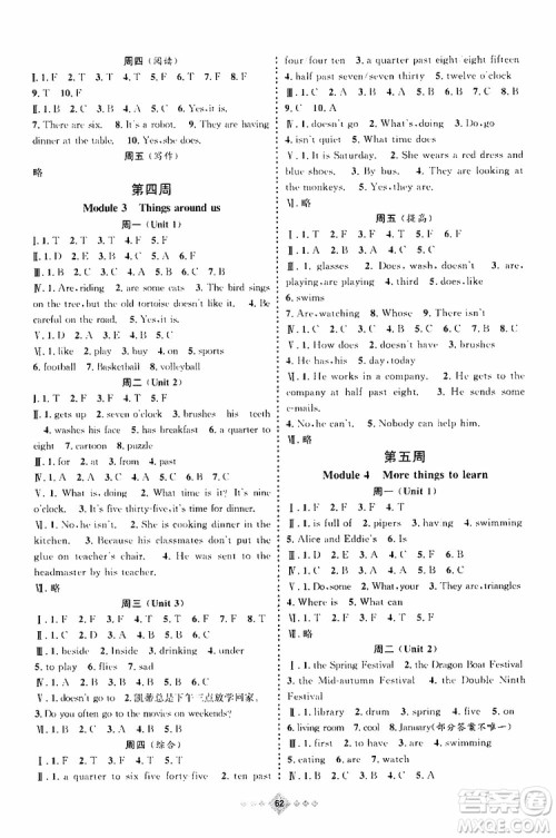 上海暑假作业2019版赢在暑假四年级英语参考答案