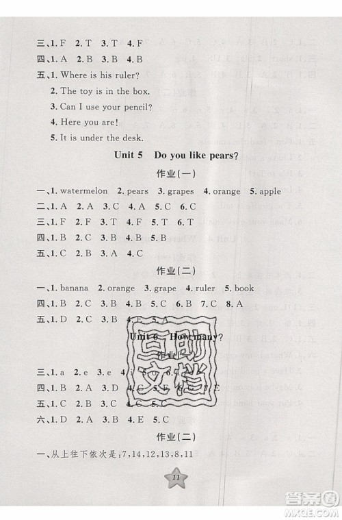 2019版第三学期衔接暑假计划三年级英语三升四参考答案