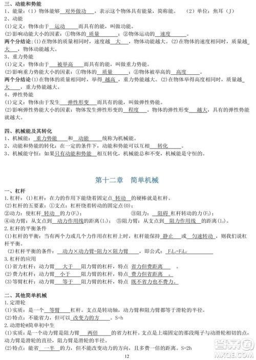 初中物理知识点大全 初中物理知识点总结