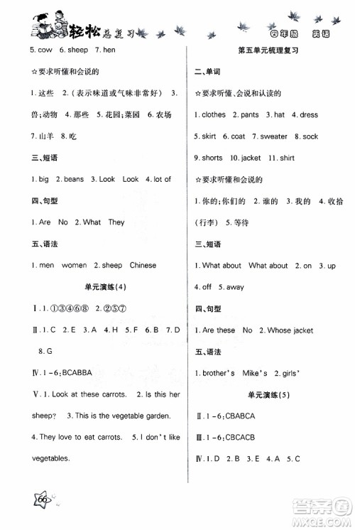 2019年轻松总复习假期作业四年级英语轻松暑假R人教版参考答案 2019年轻松总复习假期作业四年级英语轻松暑假R人教版参考答案