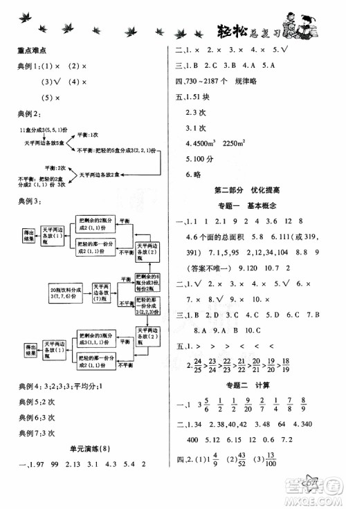 2019年轻松总复习假期作业五年级数学轻松暑假R人教版参考答案