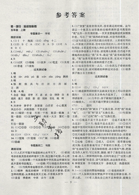 暑假集训2019年五年级人教版RJ语文期末复习暑假作业衔接教材答案 暑假集训2019年五年级人教版RJ语文期末复习暑假作业衔接教材答案