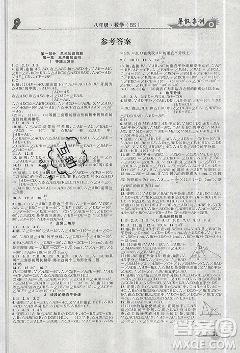 2019年暑假集训八年级数学北师版BS期末复习暑假作业衔接教材答案