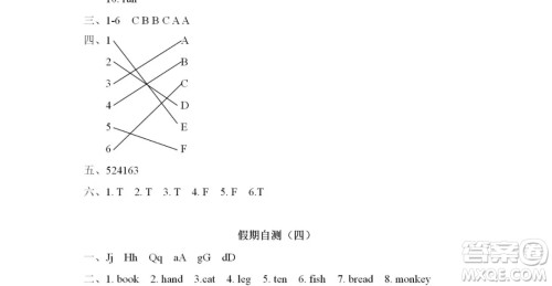 2019宋春生主编阳光假日暑假作业三年级英语PEP版答案