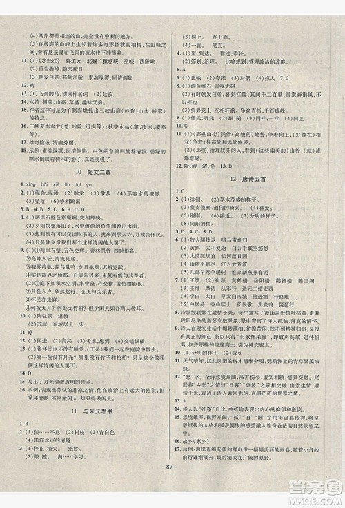 2019阳光假期年度总复习七年级语文人教版答案