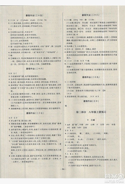 2019阳光假期年度总复习七年级语文人教版答案