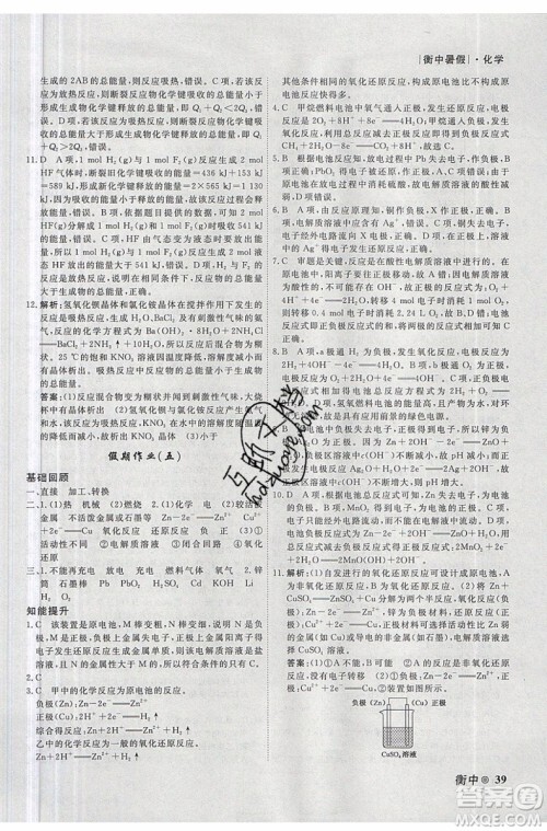 2019新版衡水金卷衡中假期暑假作业高一化学参考答案