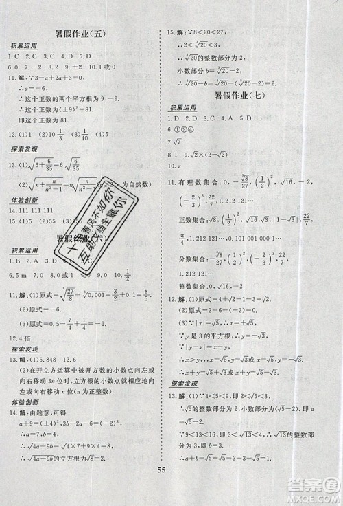 2019优化方案假期作业欢乐共享快乐假期暑假作业七年级数学人教版答案