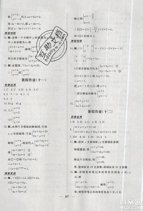 2019优化方案假期作业欢乐共享快乐假期暑假作业七年级数学人教版答案