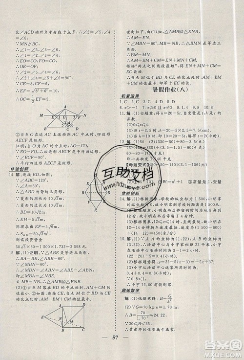 2019优化方案假期作业欢乐共享快乐假期八年级数学人教版答案 2019优化方案假期作业欢乐共享快乐假期八年级数学人教版答案