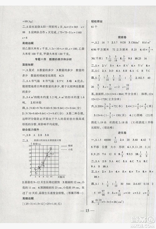 2019假期总动员暑假必刷题五年级数学北师大版答案