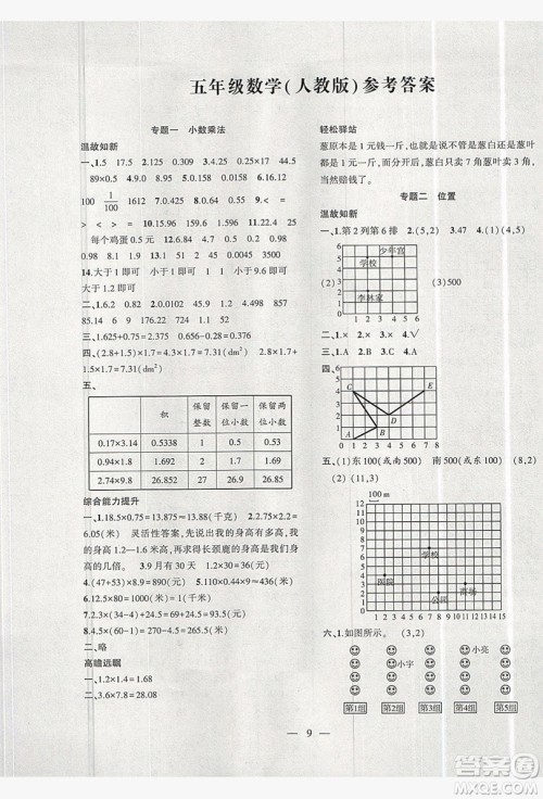 2019假期总动员暑假必刷题五年级数学人教版答案