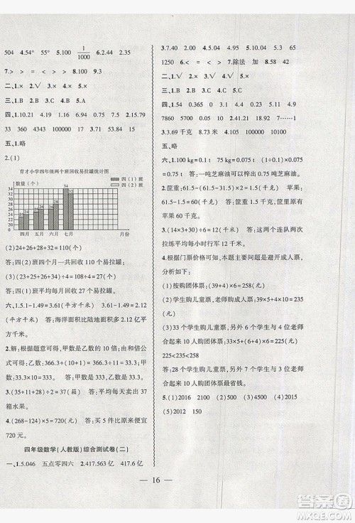 2019假期总动员暑假必刷题四年级数学人教版答案