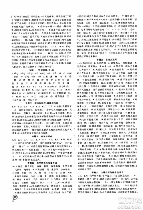 暑假总复习2019年赢在假期八年级语文人教版RJ参考答案