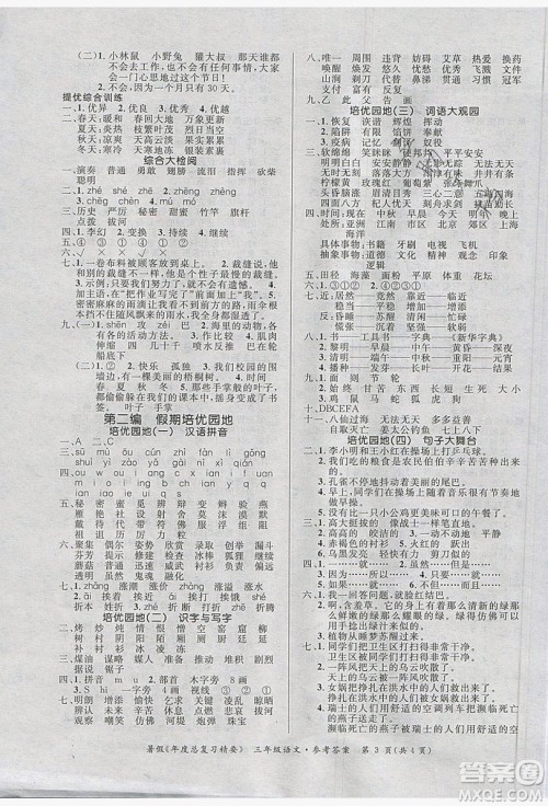 2019年年度总复习精要复习总动员三年级语文人教版答案 2019年年度总复习精要复习总动员三年级语文人教版答案