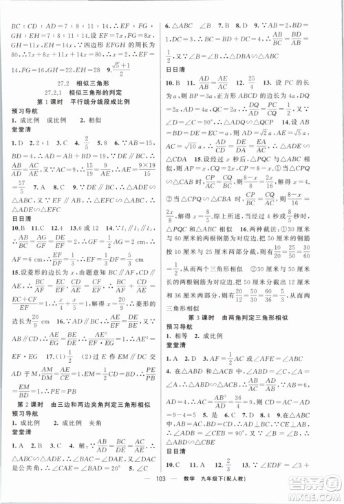 2019年四清导航九年级数学下册人教版答案 2019年四清导航九年级数学下册人教版答案
