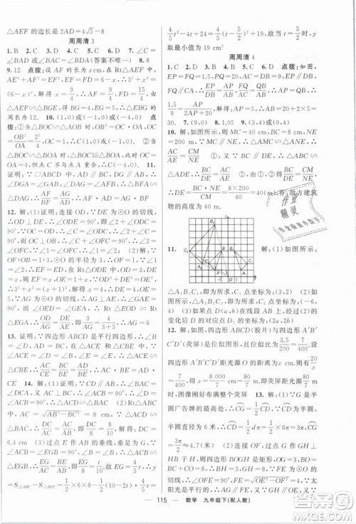 2019年四清导航九年级数学下册人教版答案 2019年四清导航九年级数学下册人教版答案