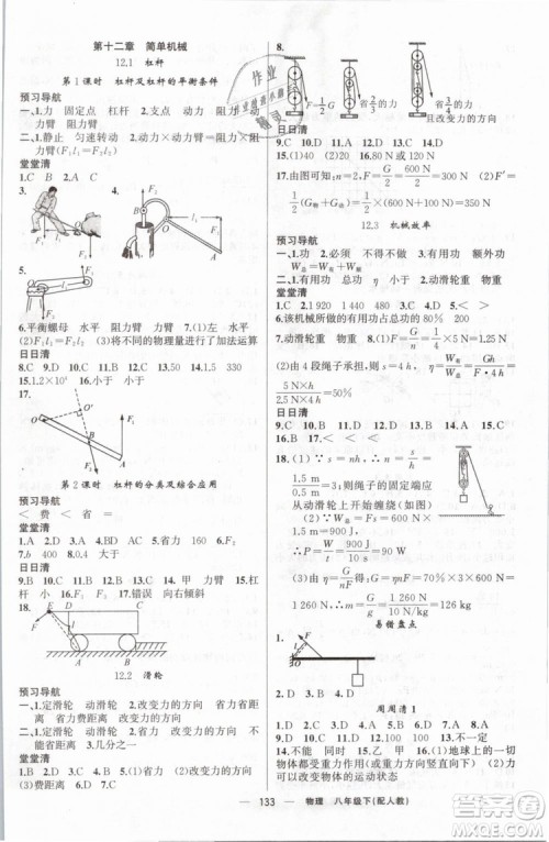 2019年四清导航八年级物理下册人教版参考答案