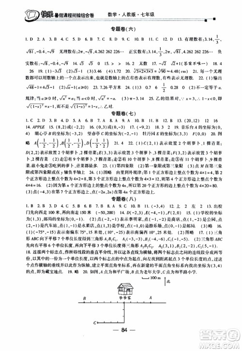 2019年快乐暑假课程衔接组合卷七年级数学人教版参考答案