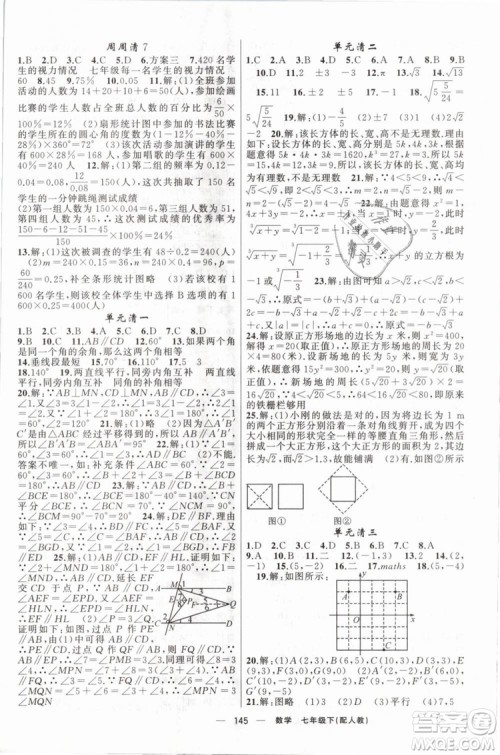 2019年四清导航七年级数学下册人教版参考答案 2019年四清导航七年级数学下册人教版参考答案