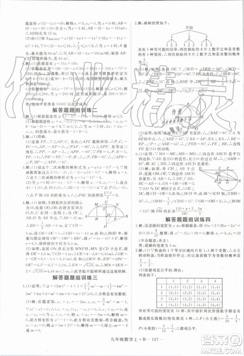 湖北专用2019秋优翼丛书学练优数学九年级上册RJ人教版参考答案