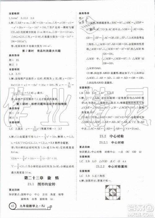 湖北专用2019秋优翼丛书学练优数学九年级上册RJ人教版参考答案