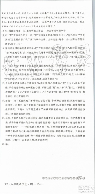 武汉专版2019年优翼学练优八年级语文上册人教版参考答案