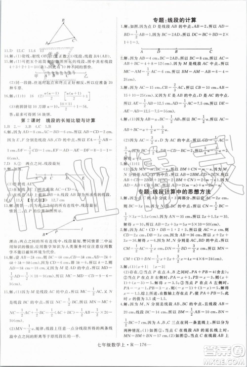 湖北专版2019年优翼学练优七年级数学上册RJ人教版参考答案