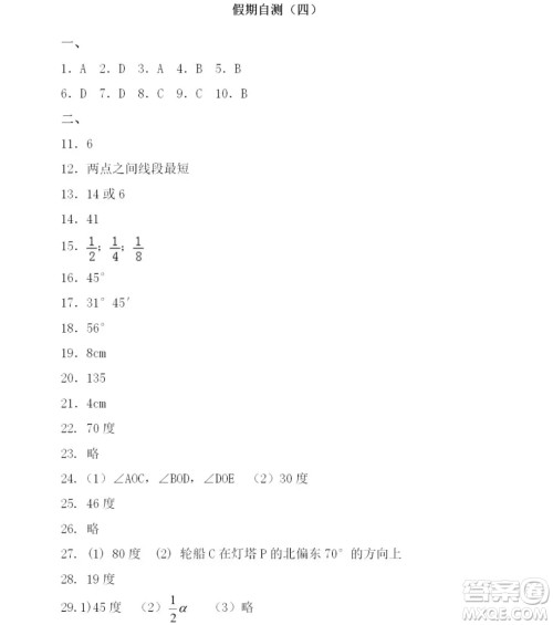 2019年Happy假日七年级数学人教版答案