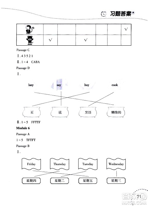 辽宁师范大学出版社2019年暑假乐园三年级英语阅读人教版版参考答案