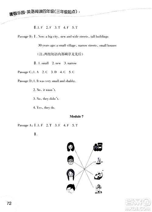 辽宁师范大学出版社2019年暑假乐园四三年级英语阅读人教版版参考答案