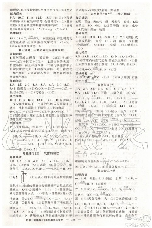 第1课堂2019年秋黄冈100分闯关上册九年级化学人教版参考答案