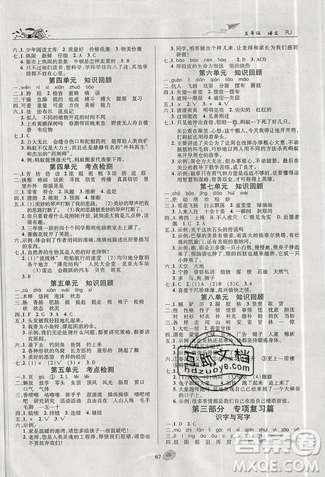 2019年假期特训年度总复习暑假三年级语文参考答案