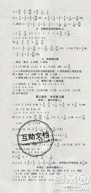 2019年假期特训年度总复习暑假五年级数学参考答案