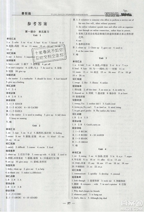2019复习计划风向标暑假八年级英语人教版答案