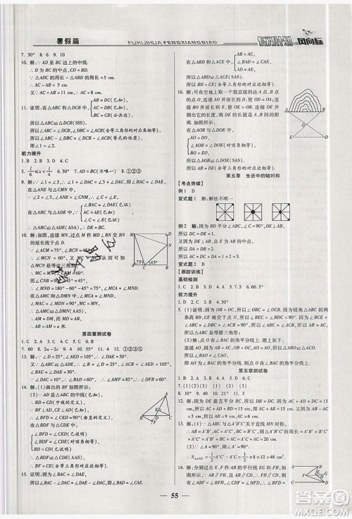 2019复习计划风向标暑假七年级数学北师大版答案