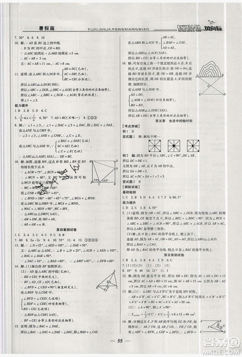 2019复习计划风向标暑假七年级数学北师大版答案