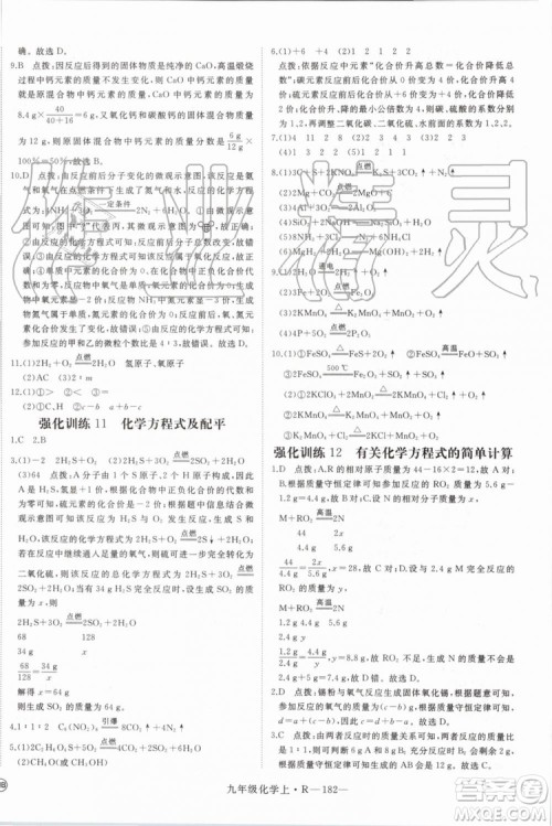 2019秋优翼丛书学练优化学九年级上册初三上RJ人教版参考答案