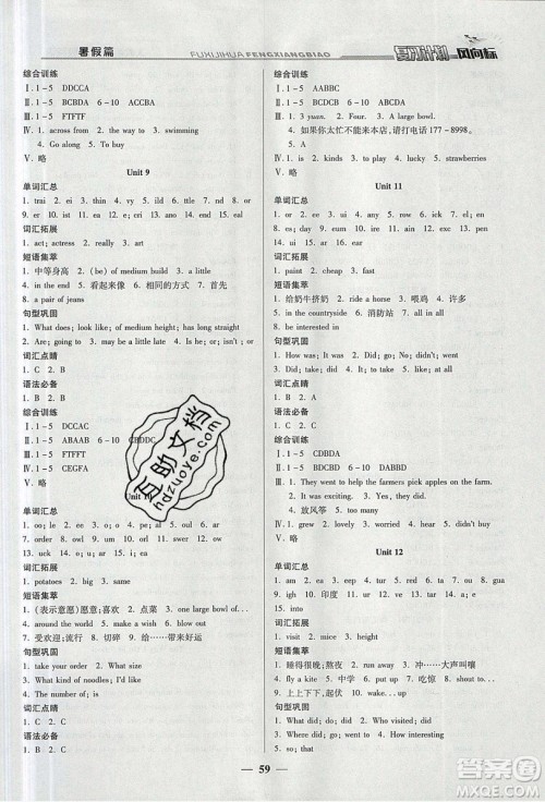 2019复习计划风向标暑假七年级英语人教版答案