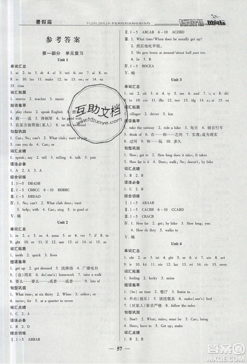 2019复习计划风向标暑假七年级英语人教版答案 2019复习计划风向标暑假七年级英语人教版答案