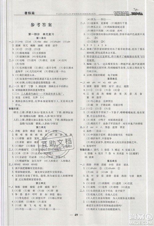 2019小学生复习计划风向标暑假四年级语文人教版答案