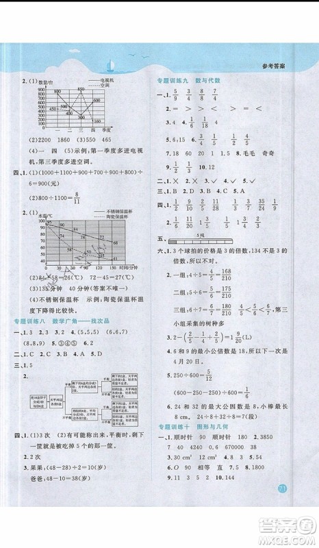 阳光同学2019年暑假衔接五年级下册数学5升6人教版参考答案