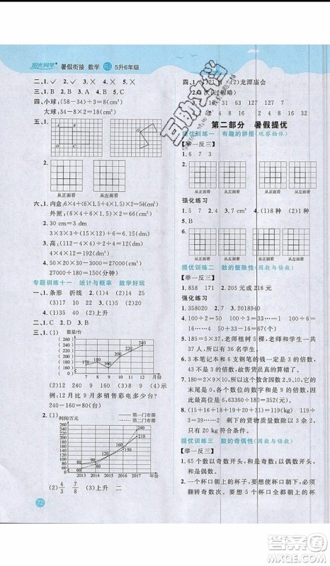 阳光同学2019年暑假衔接五年级下册数学5升6人教版参考答案