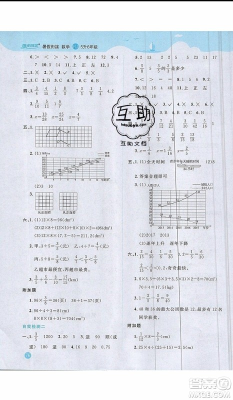 阳光同学2019年暑假衔接五年级下册数学5升6人教版参考答案 阳光同学2019年暑假衔接五年级下册数学5升6人教版参考答案