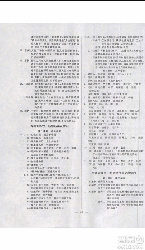 2019新版高效A计划期末暑假衔接八年级语文人教版RJ参考答案