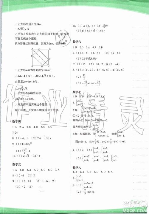 2019年核按钮暑假作业七年级下册合订本参考答案