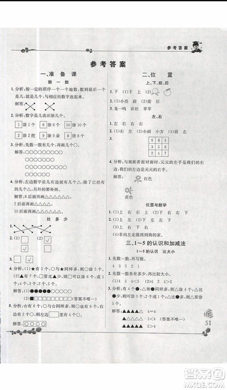 2019新版黄冈小状元解决问题天天练一年级上册数学人教版参考答案