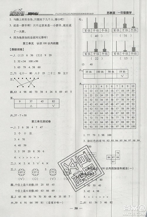 2019小学生复习计划风向标暑假1年级数学苏教版答案