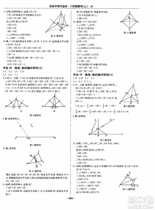 2019版启东中学作业本初中8年级数学上苏教版JS参考答案